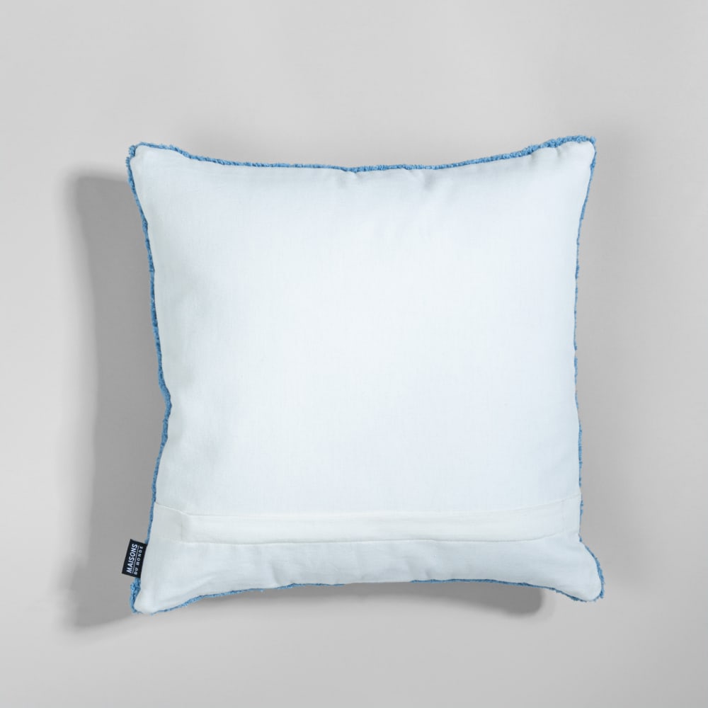 Housse de coussin en coton recyclé bleu tufté motif floral blanc et rose, 40x40 cm — vue 3