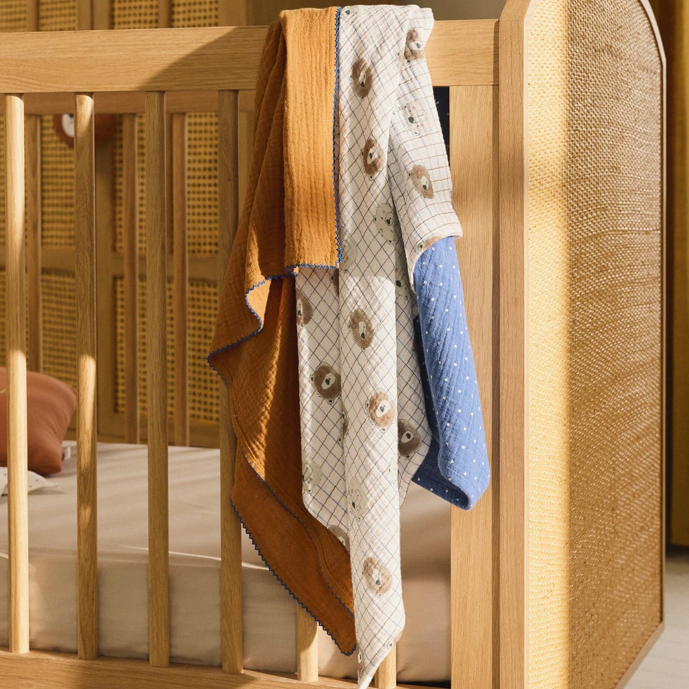 Bedruckte Pucktücher in Ecru, Blau und Karamell (x3) - Maisons Du