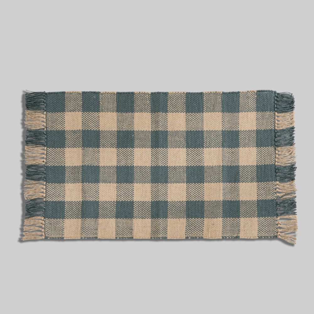 Tapis en jute tissé vert et beige, 60x90 cm