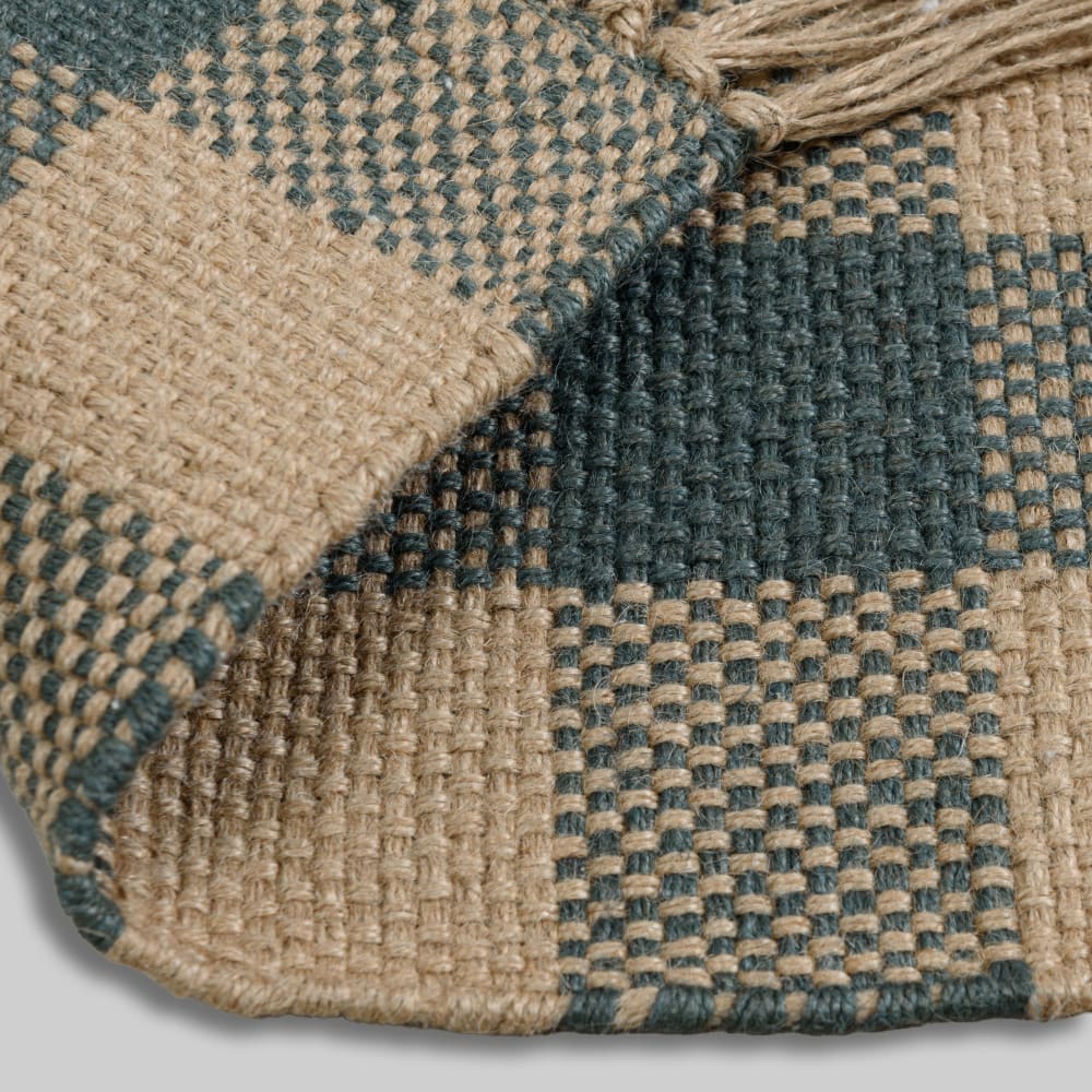 Tapis en jute tissé vert et beige, 60x90 cm — vue 4