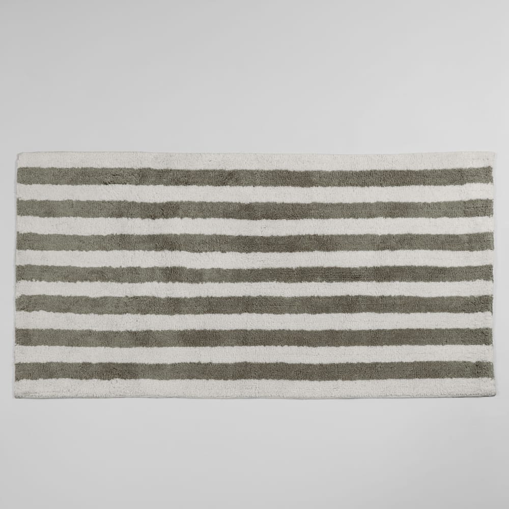 Tapis de bain en coton recyclé tufté blanc et vert, 60x120 cm