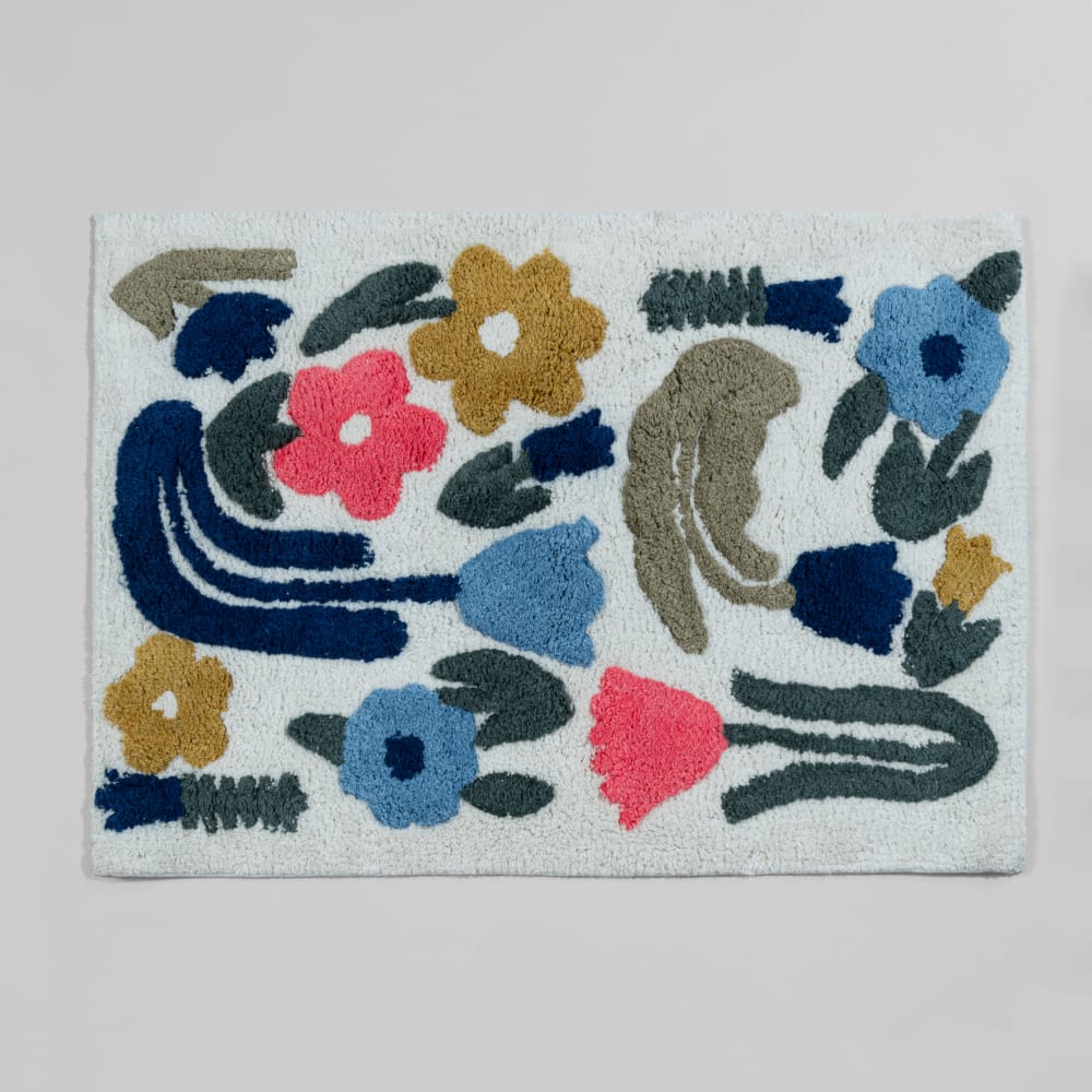 Tapis de bain en coton recyclé tufté multicolores, 50x70 cm