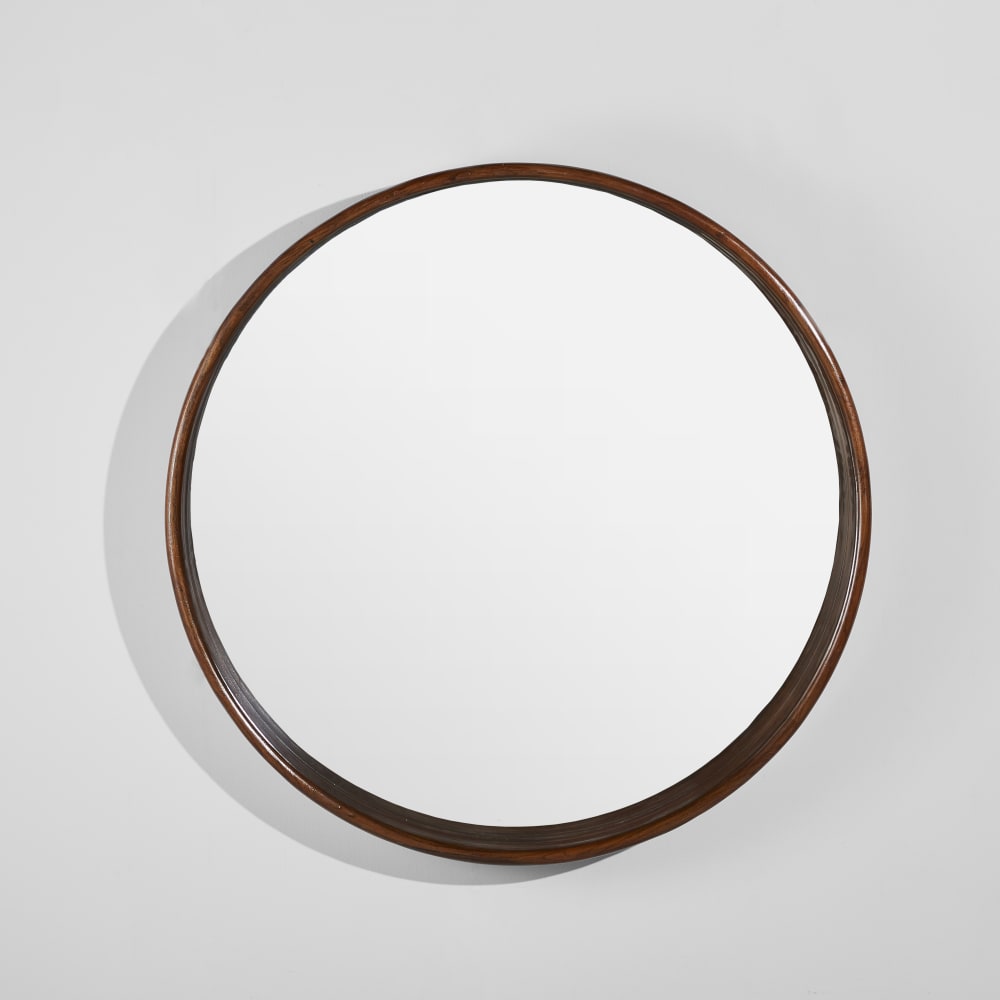 Miroir rond en bois de paulownia, Ø110 cm