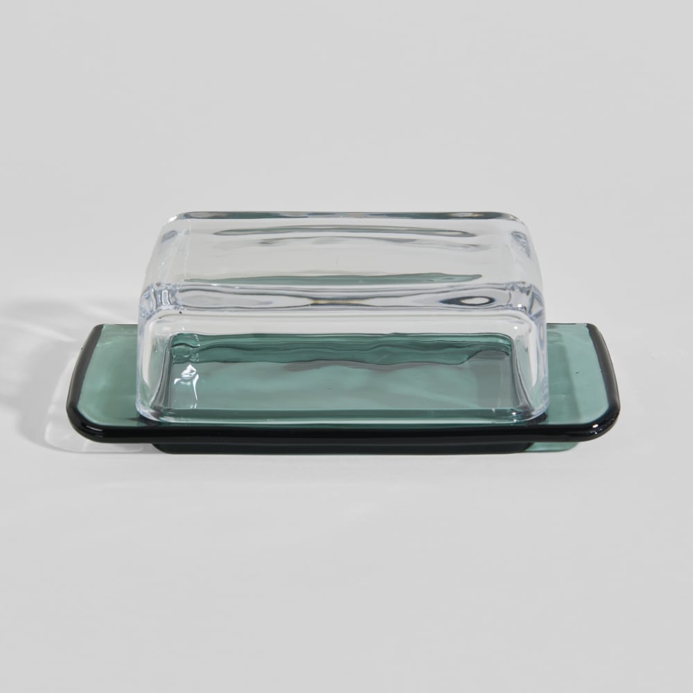Beurrier en verre transparent et vert