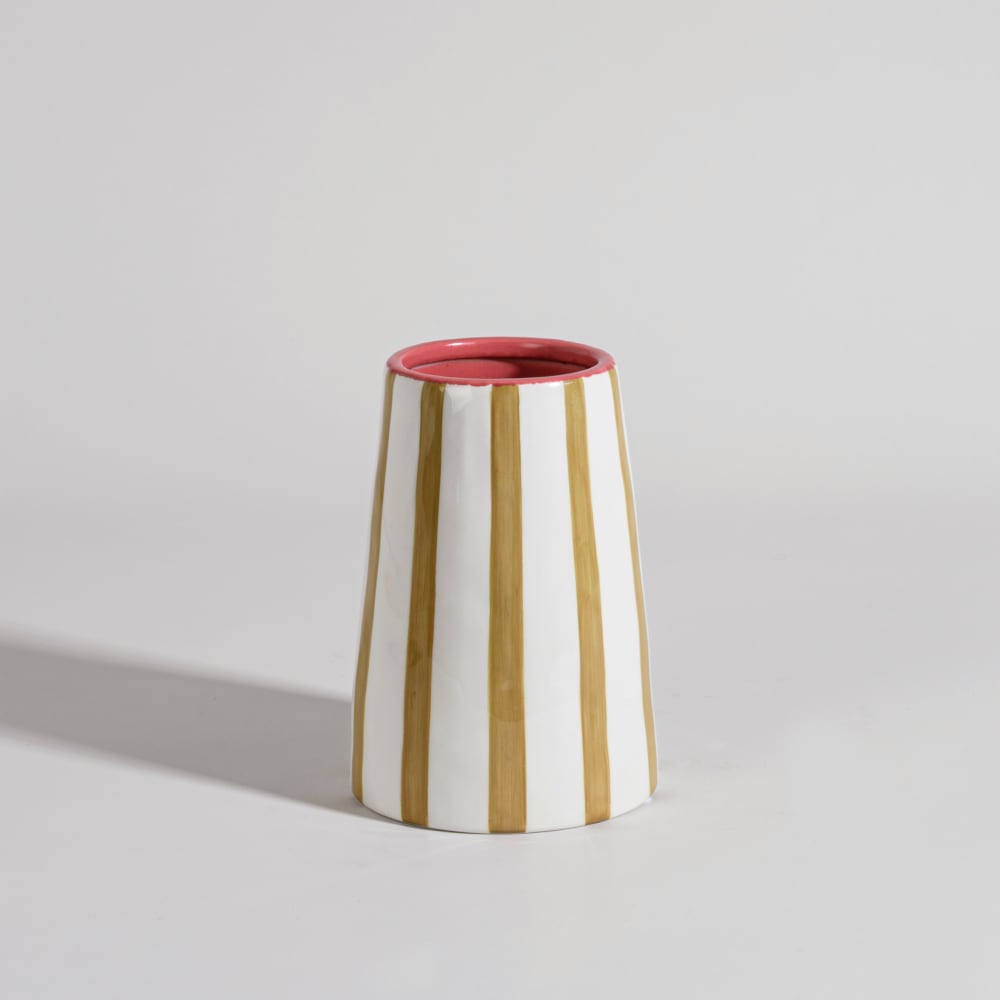 Vase en faïence marron, beige et rose, H16 cm