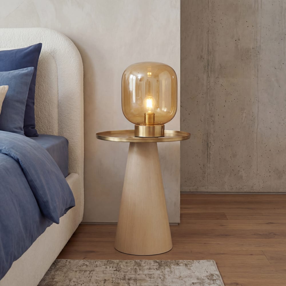 Bout de canapé en fer forgé beige et aluminium doré