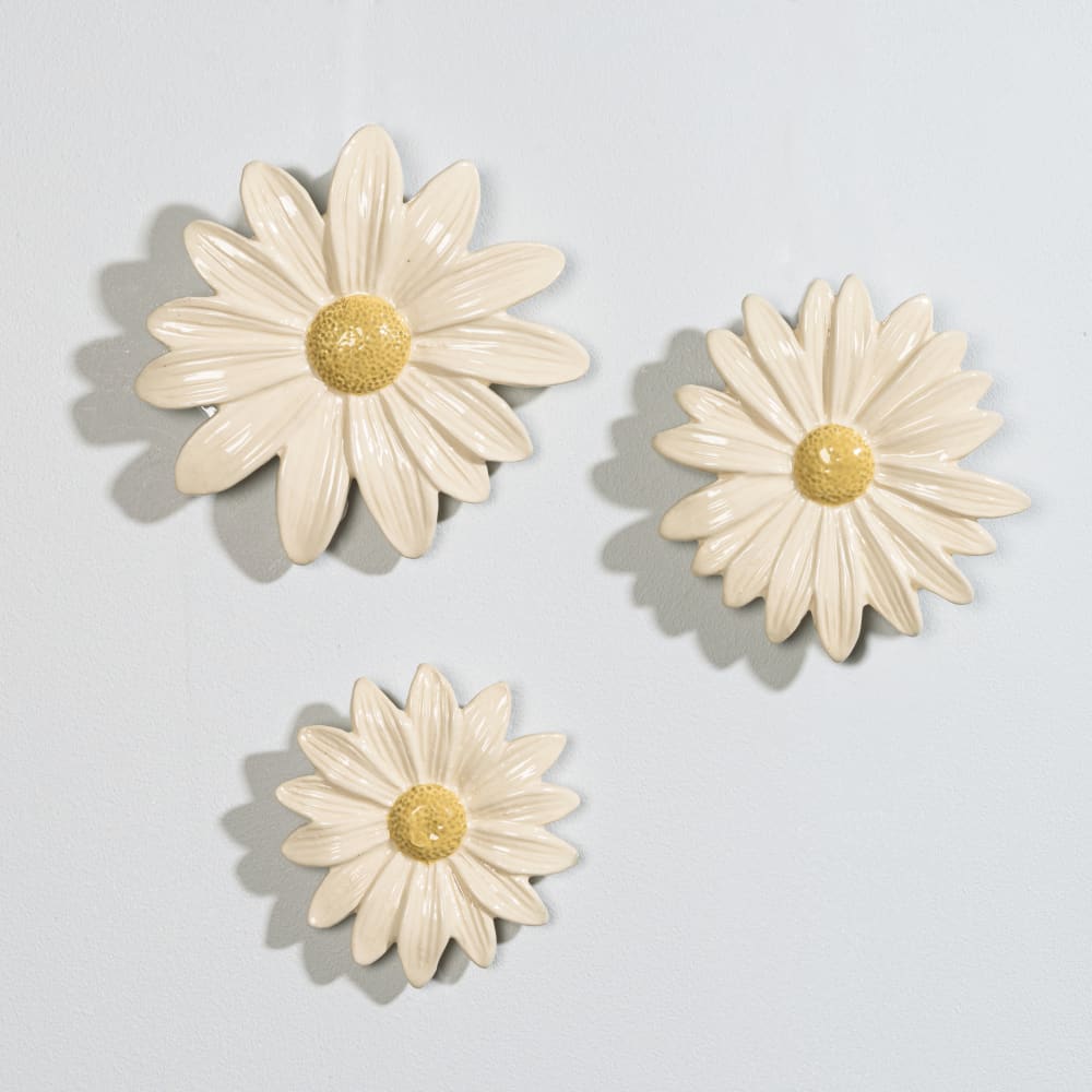 Déco murales marguerites en grès beige et jaune (x3)