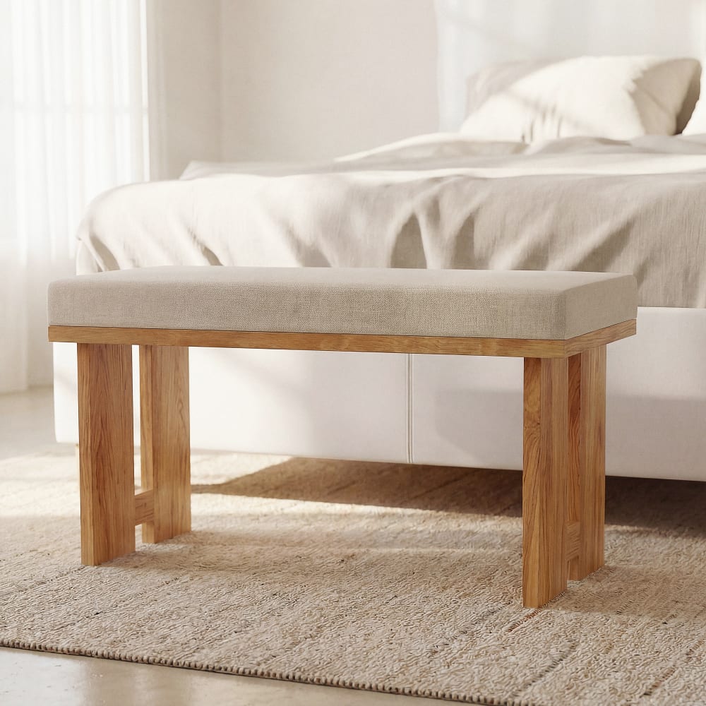 Banc écru et pieds en bois d'acacia