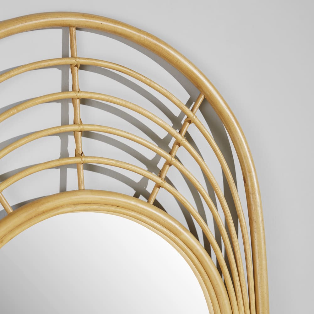 Großer, bogenförmiger Spiegel aus geflochtenem Rattan, 80 x 180