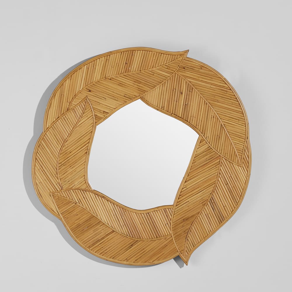 Miroir rond en rotin tressé, Ø90 cm