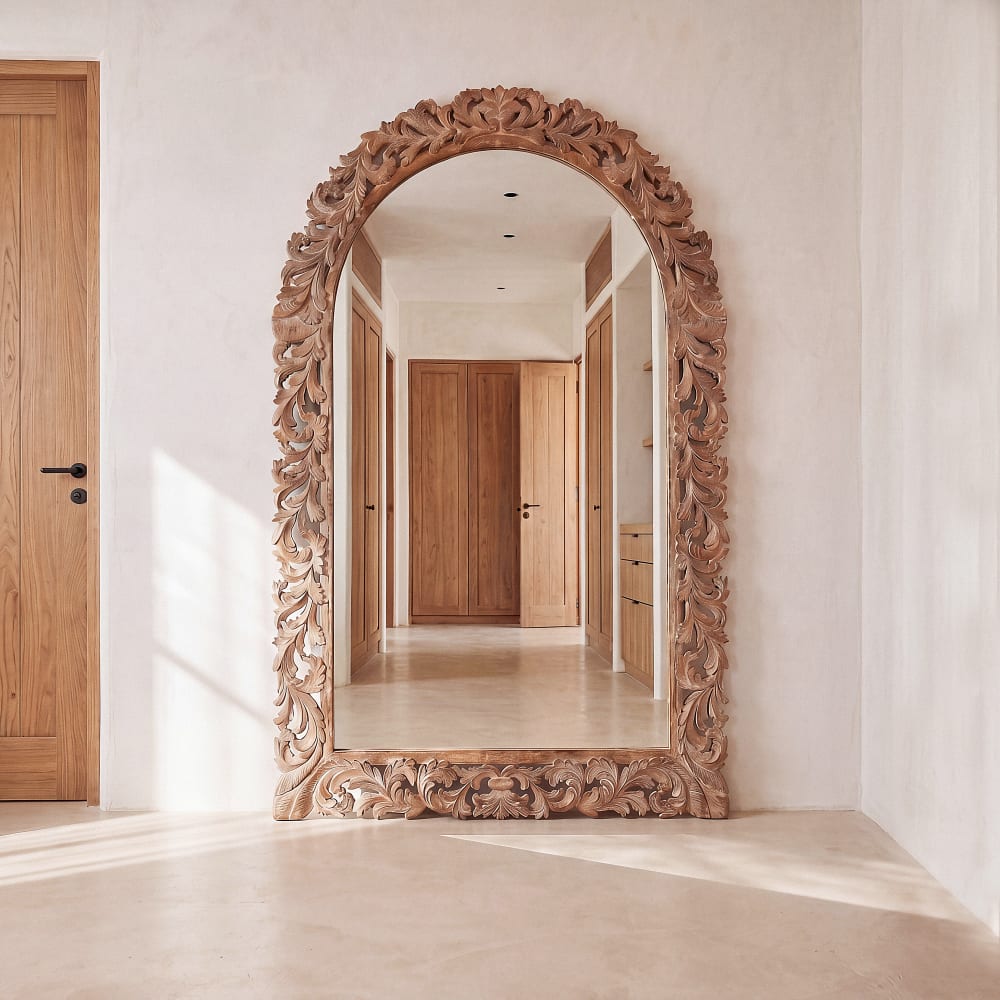 Grand miroir arche en bois de manguier, 120x185 cm