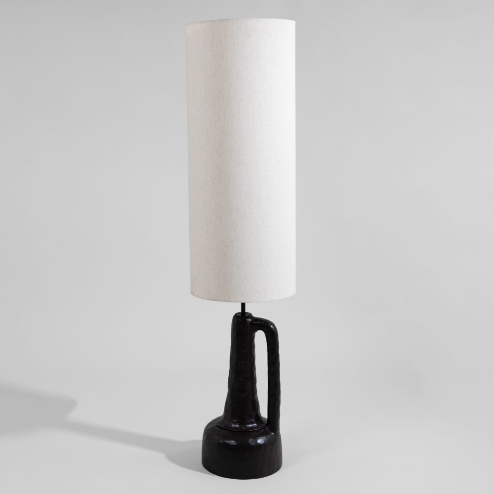 Lampadaire en aluminium noir et abat-jour beige, H129 cm