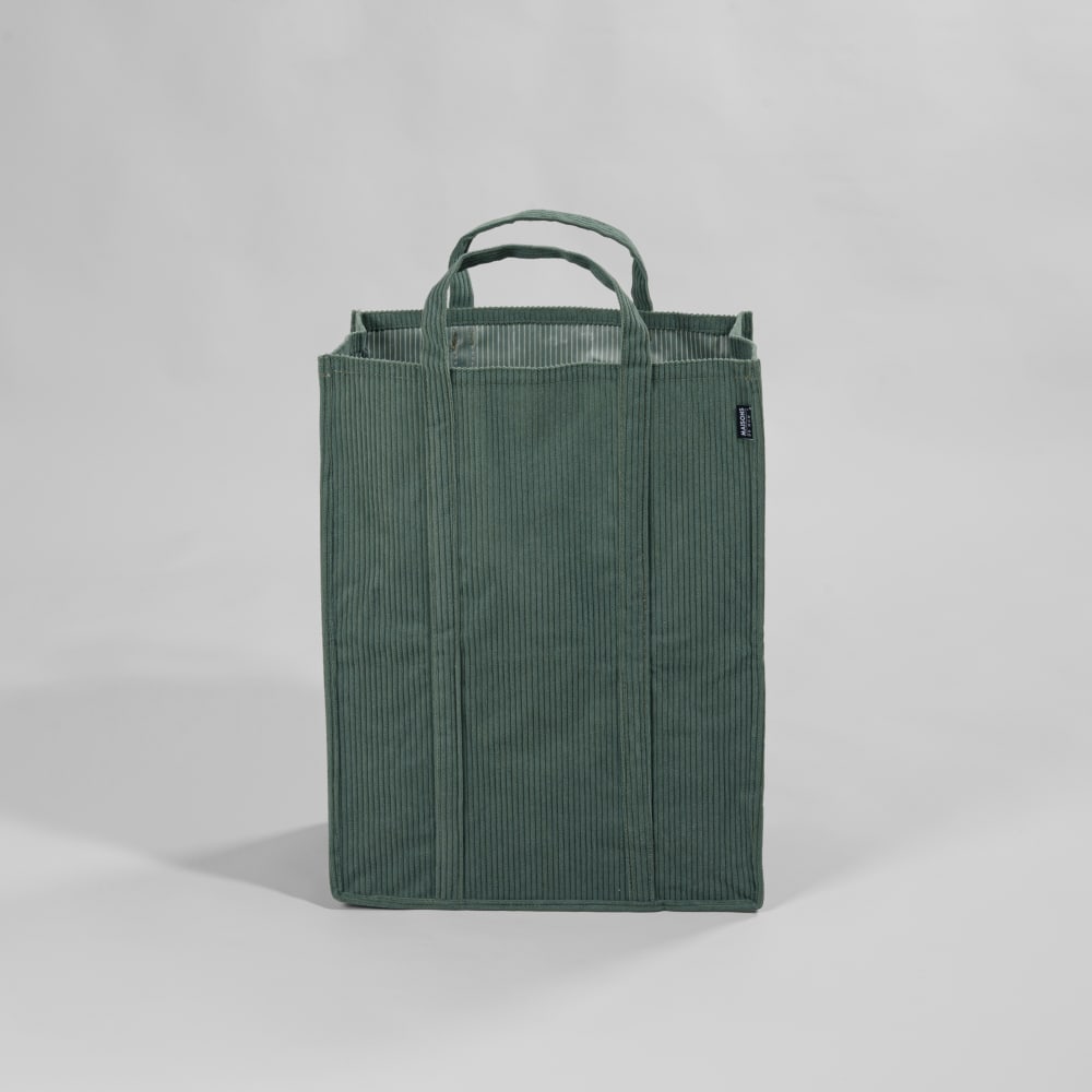 Panier à linge pliable en tissu polyester effet velours vert