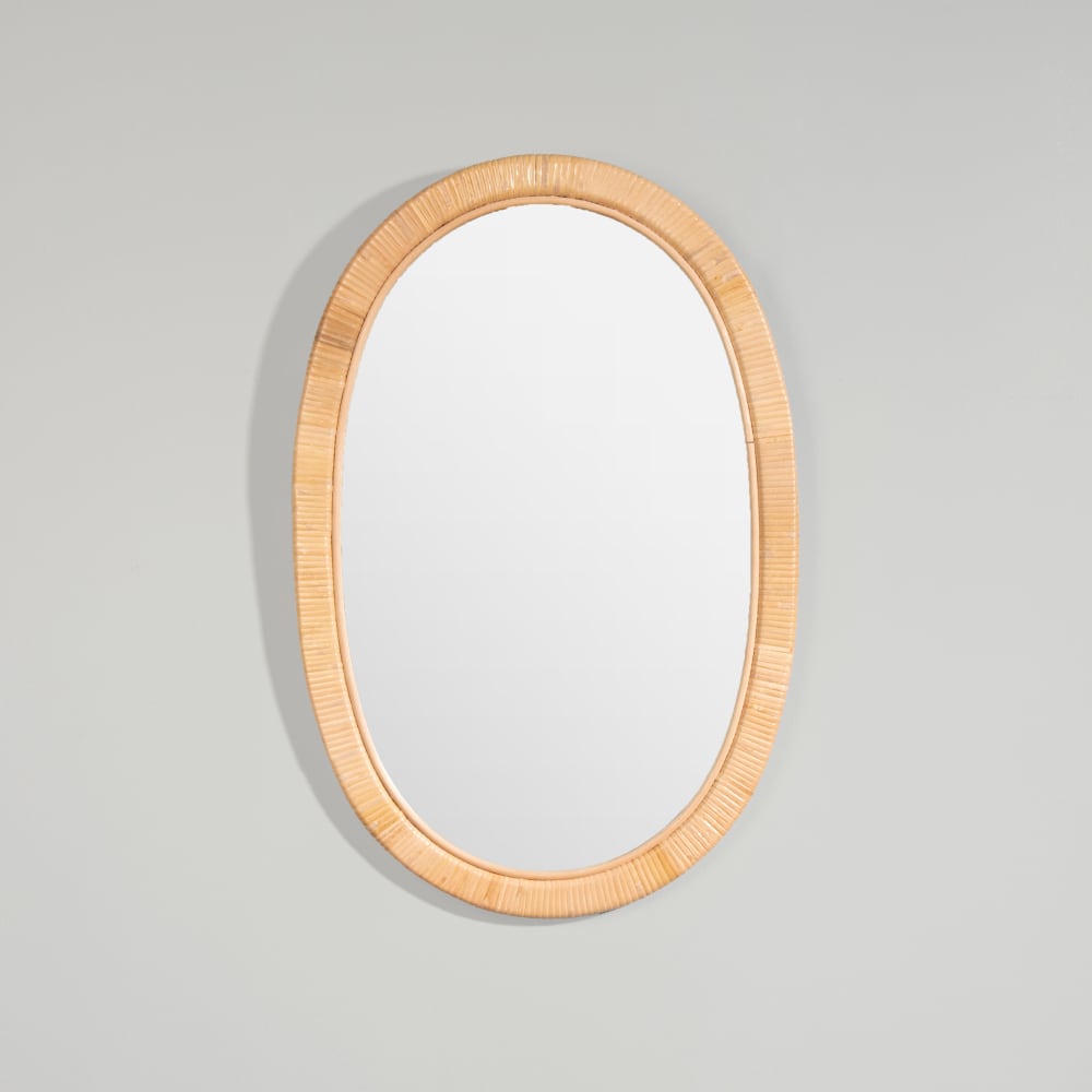Miroir ovale en rotin tressé, 40x60 cm