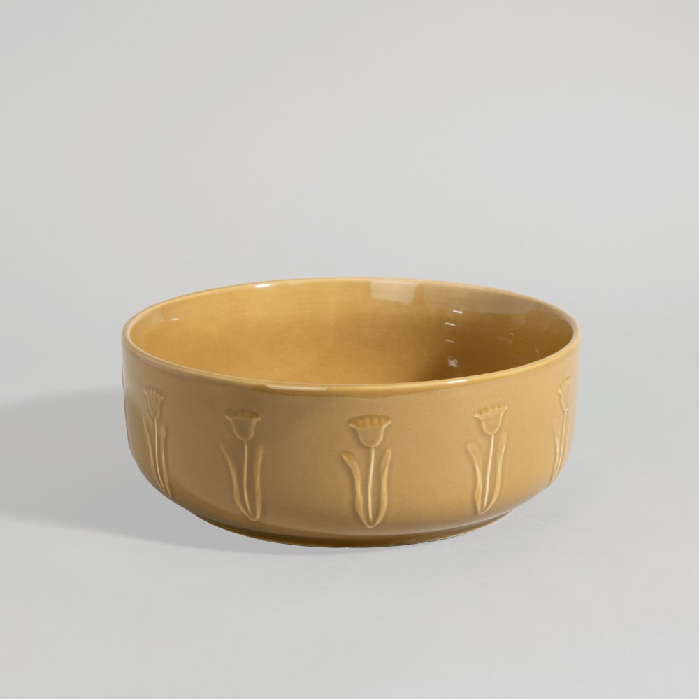 Saladier en céramique jaune motif fleurs en relief — Beyit