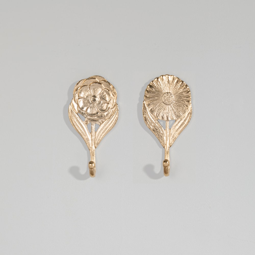 Patères fleurs en aluminium doré (x2)