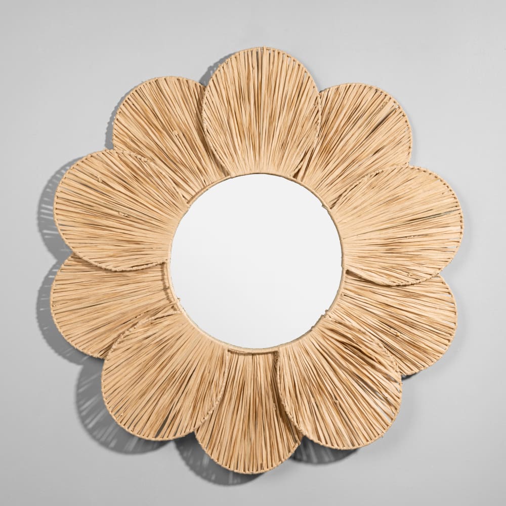 Miroir fleur rond en jute tressé, Ø80 cm