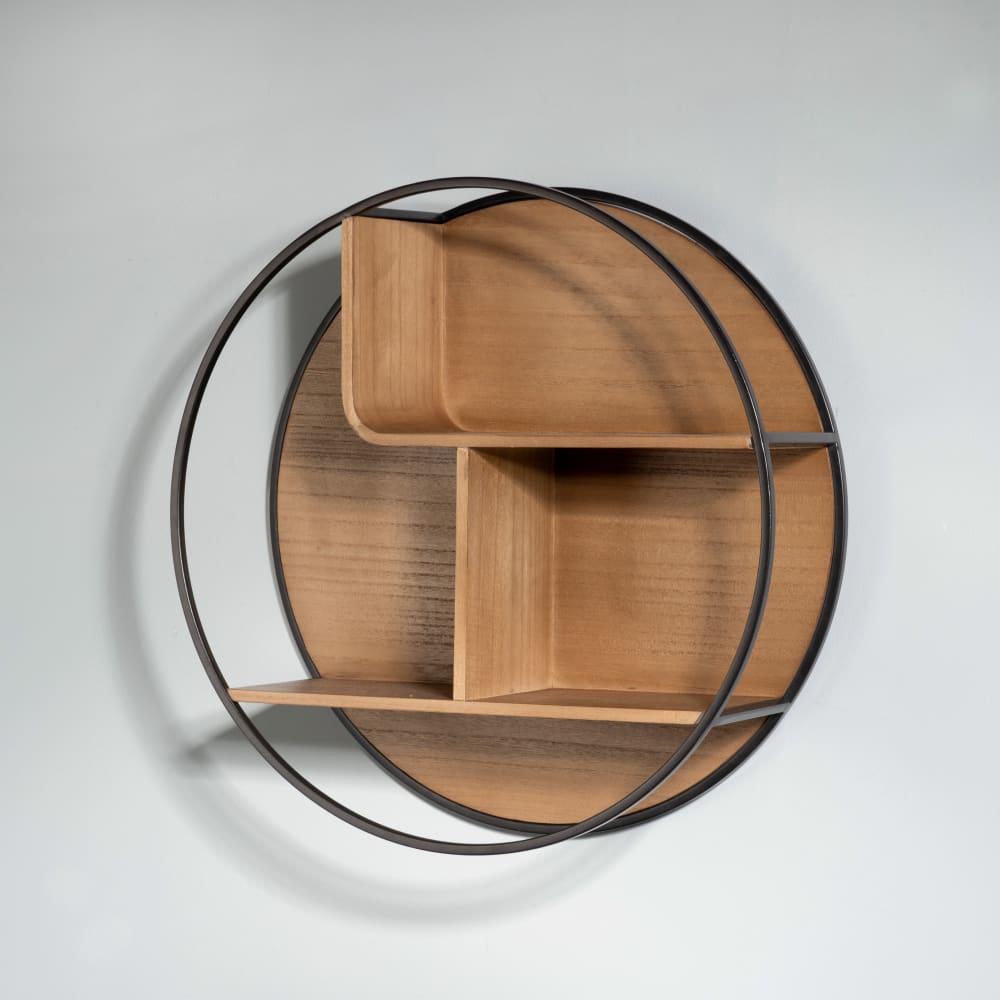 Etagère murale ronde structure en fer forgé noir — vue 3