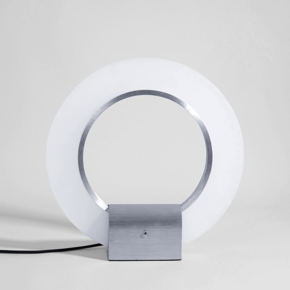 Lampe anneau LED en aluminium brossé argenté