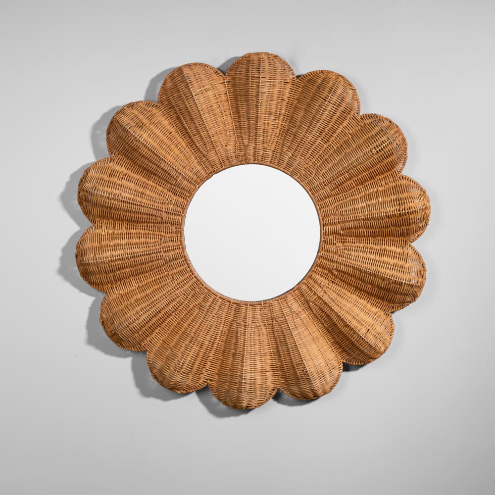 Miroir fleur en rotin