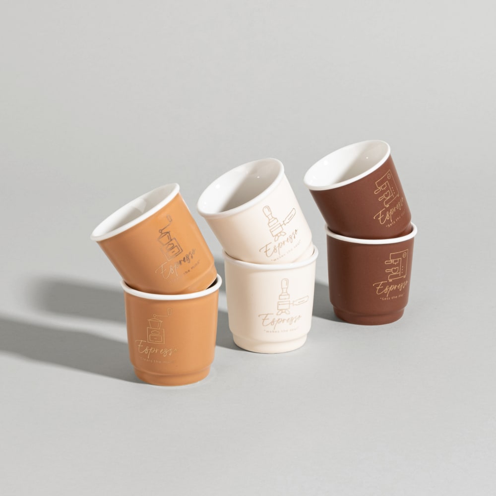 Coffret 6 tasses en porcelaine marron et beige