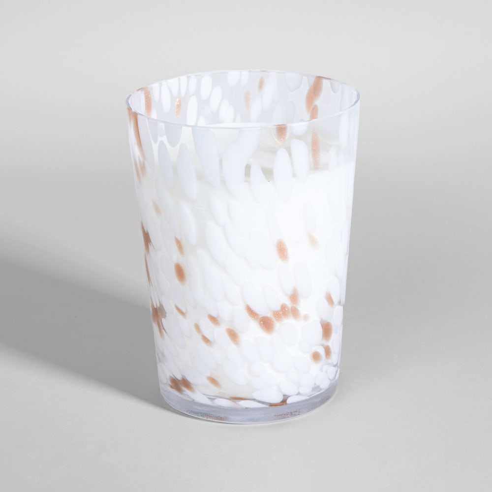 Bougie parfumée en verre blanc, doré et transparent, parfum "Poudre florale"