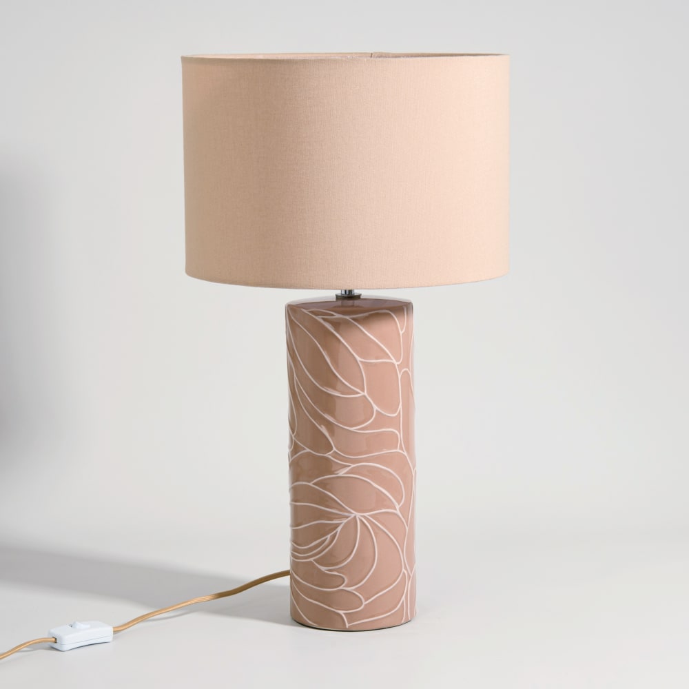 Lampe en grès et abat-jour beige crème