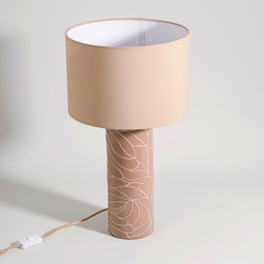 Lampe en grès et abat-jour beige crème — vue 3