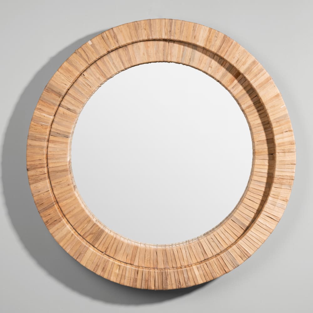 Miroir rond en jacinthe d'eau tressée, Ø80 cm