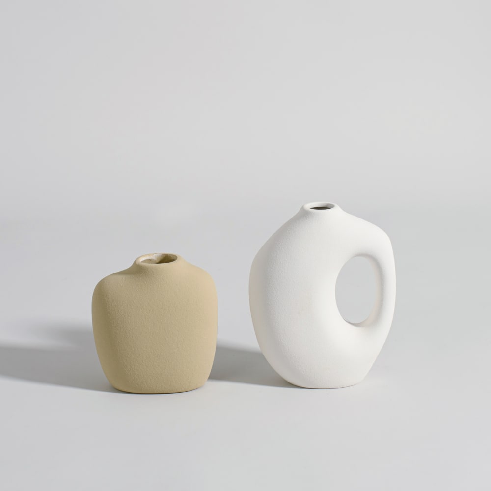 Coffret vases (x2) en faïence blanche et beige — Beyit