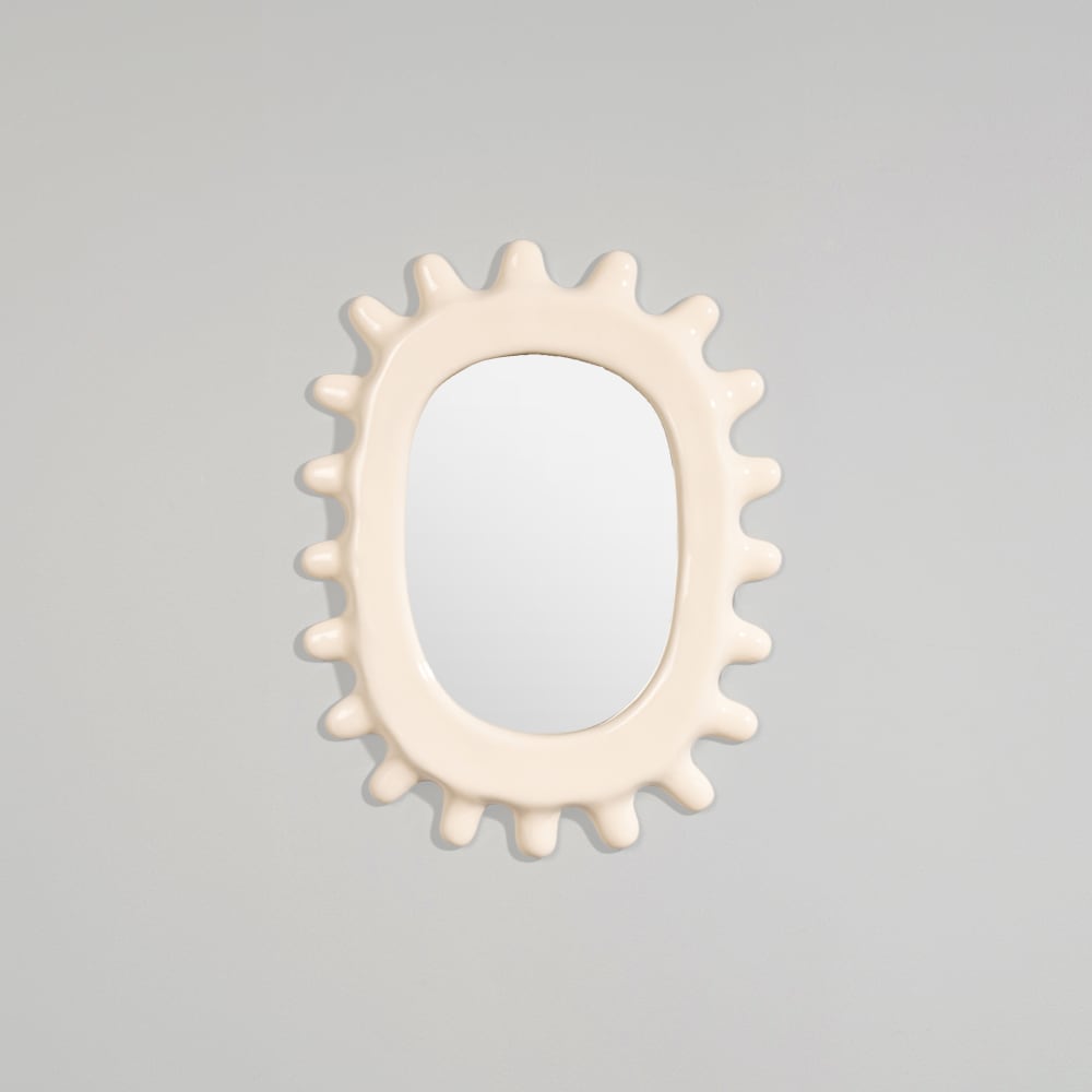 Miroir ovale en faïence blanche, 30x40 cm