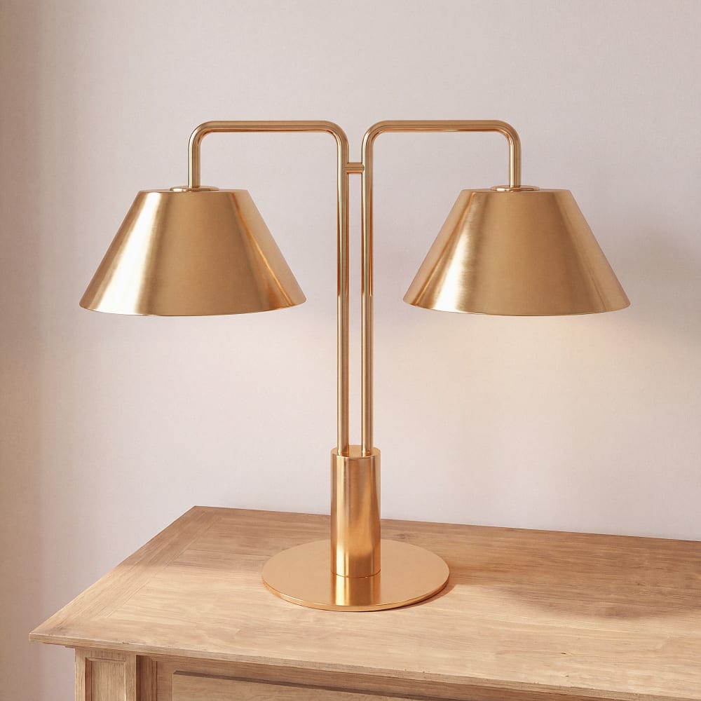 Lampe avec 2 abats-jours en acier doré