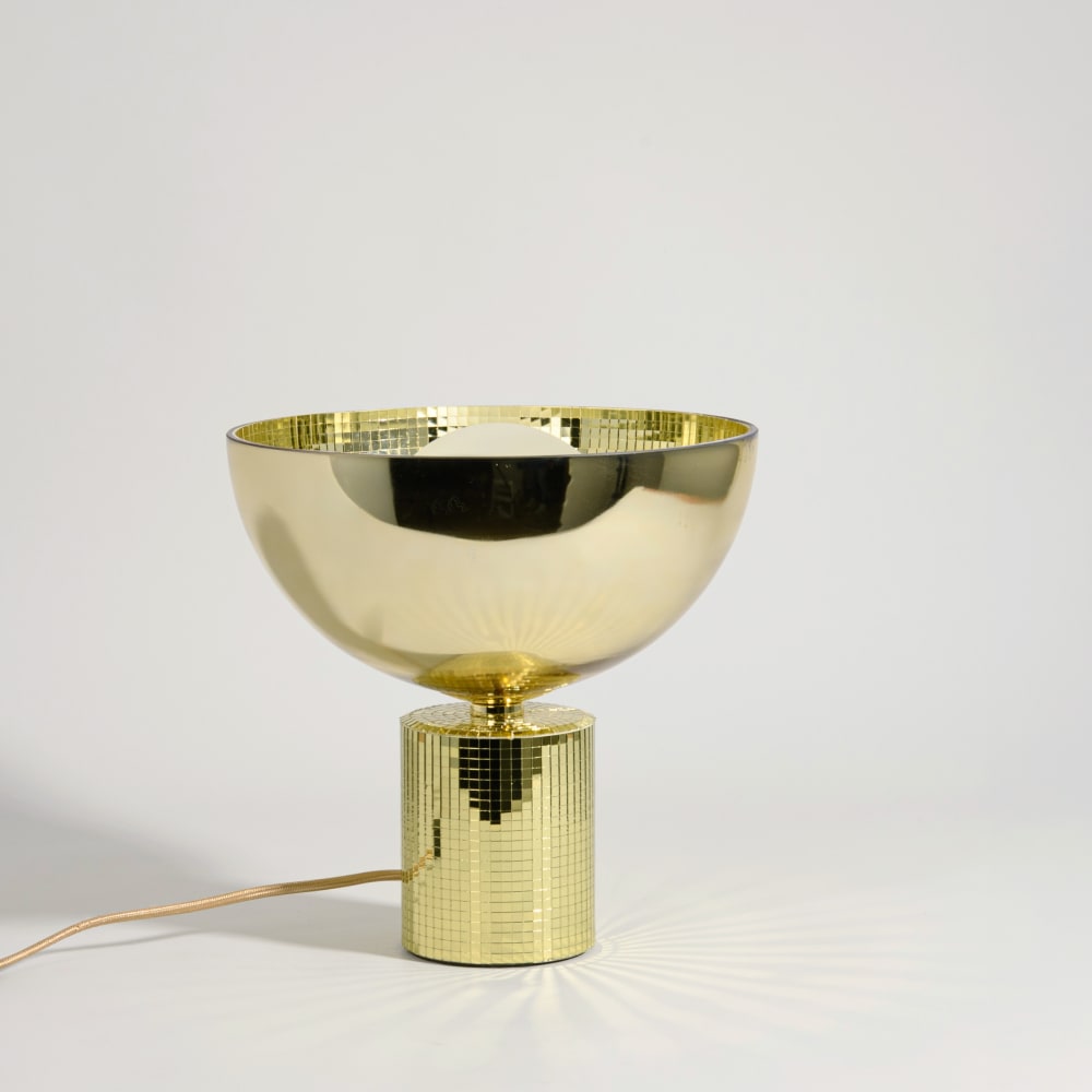 Lampe à poser coupe en céramique et verre doré