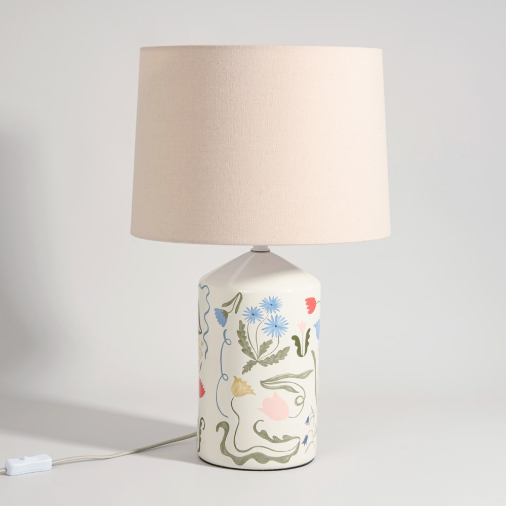 Lampe en grès et abat-jour beige crème