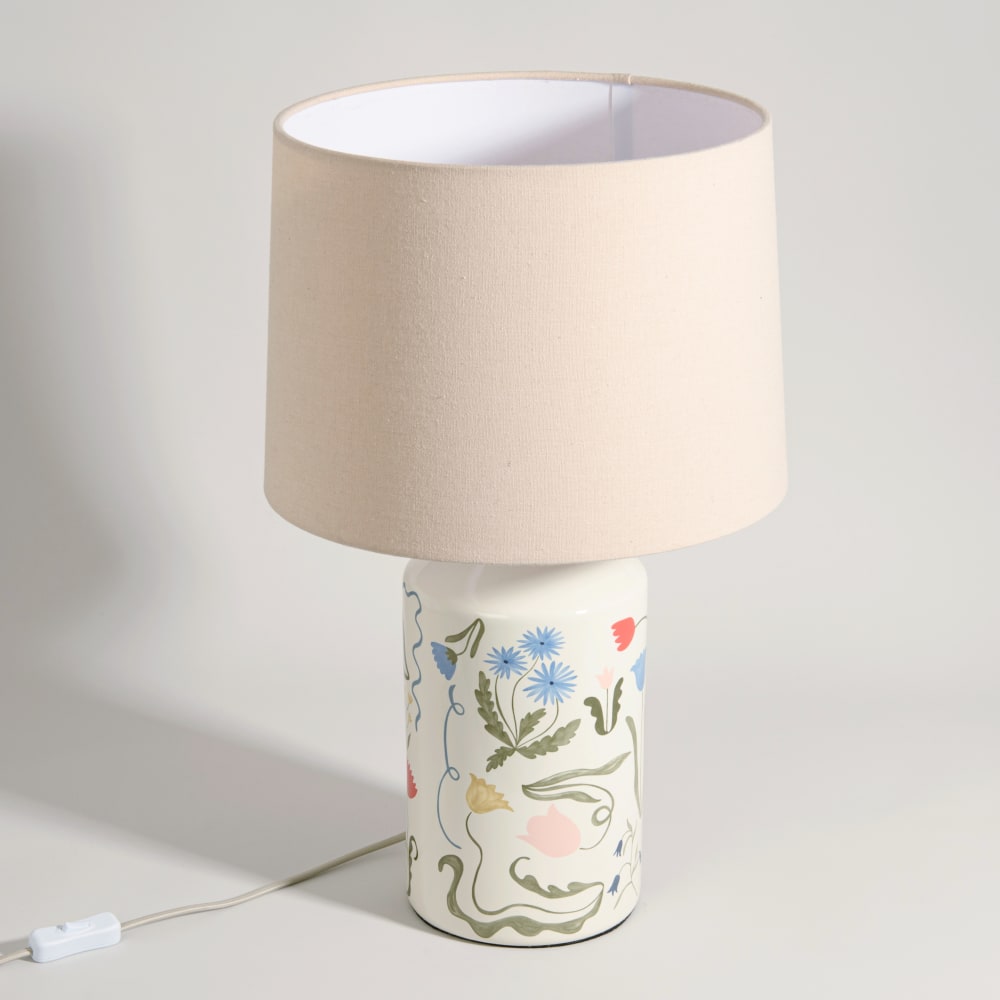 Steingutlampe mit cremefarbenem Lampenschirm - Maisons Du Monde