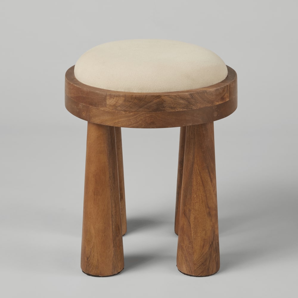 Tabouret en bois de manguier et coton écru — vue 3