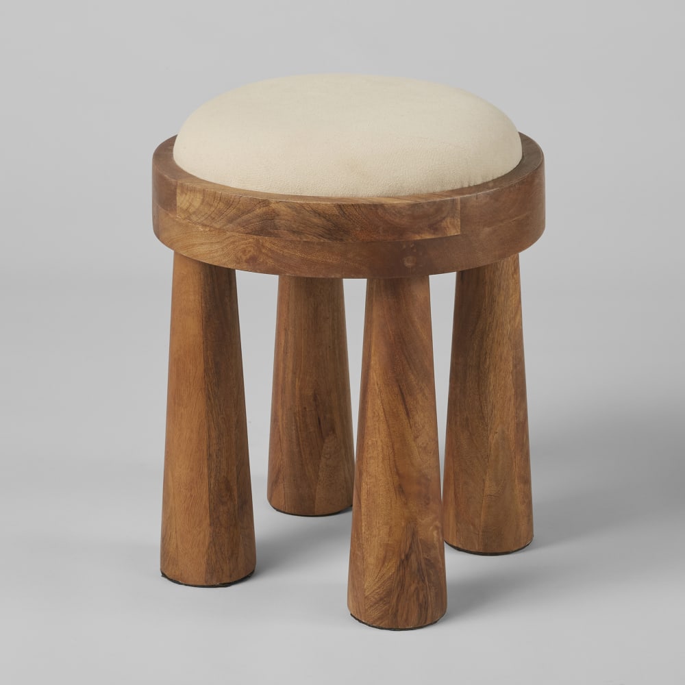 Tabouret en bois de manguier et coton écru — vue 4