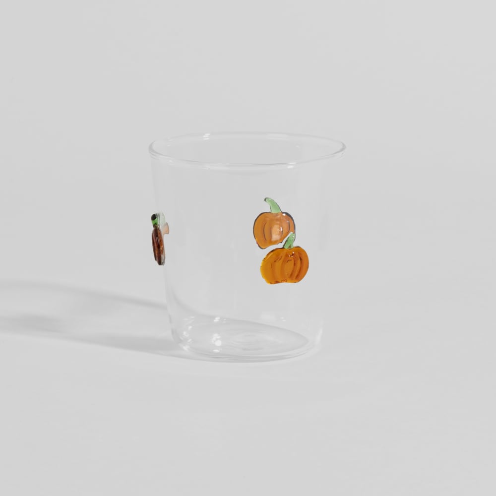 Gobelet en verre transparent motifs citrouilles orange