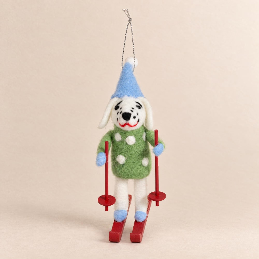 Suspension de Noël chien skieur en laine multicolore