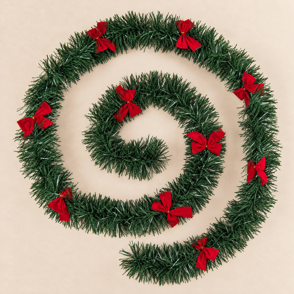 Guirlande de Noël verte et nœuds rouges, L200 cm