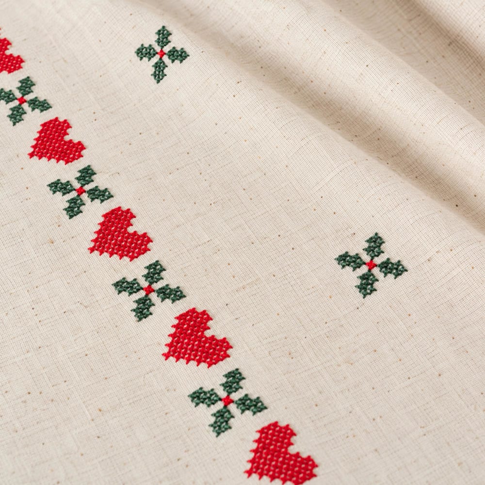 Tischdecke aus Baumwolle und Leinen mit Kreuzstichstickerei, 150
