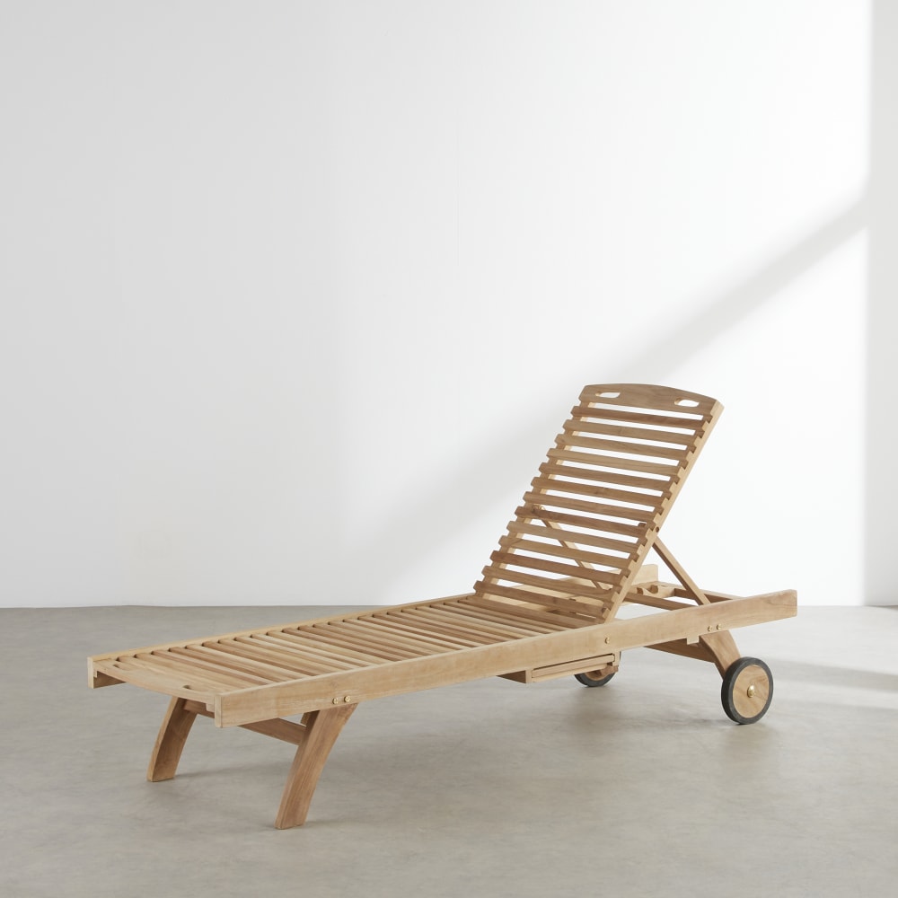Bain de soleil à roulettes en teck massif, L205 cm — vue 3