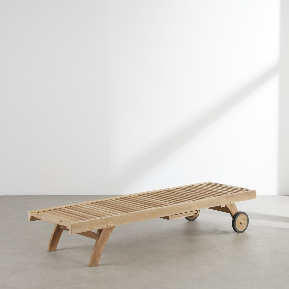 Bain de soleil à roulettes en teck massif, L205 cm — vue 4