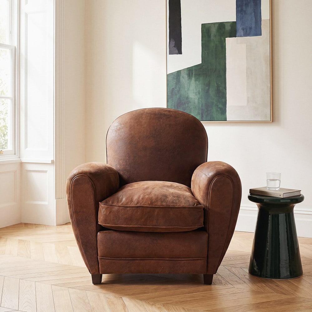 Fauteuil club marron aspect vieilli — vue 3