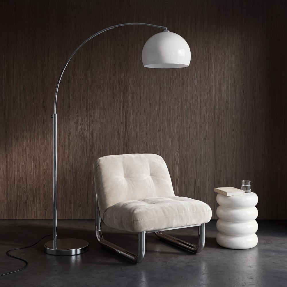 Lampadaire en acier chromé et abat-jour blanc, H209 cm