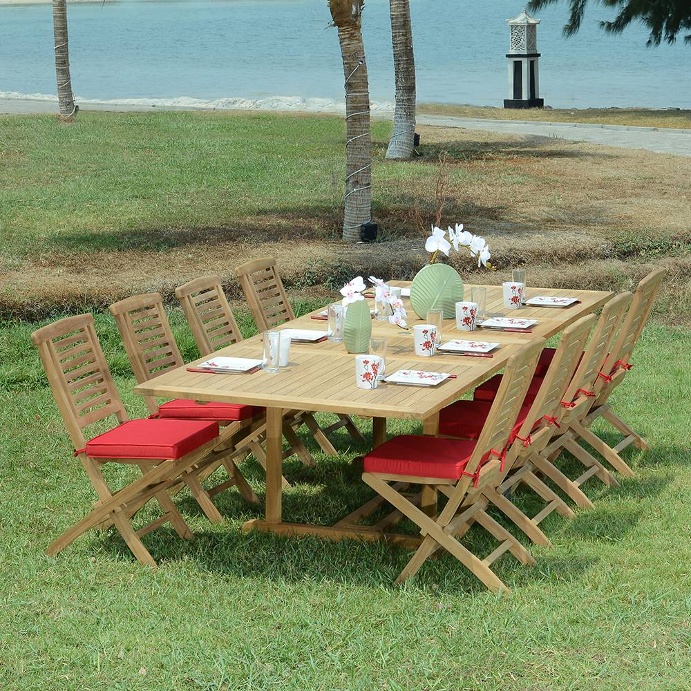 Salon de jardin 8 chaises en teck massif