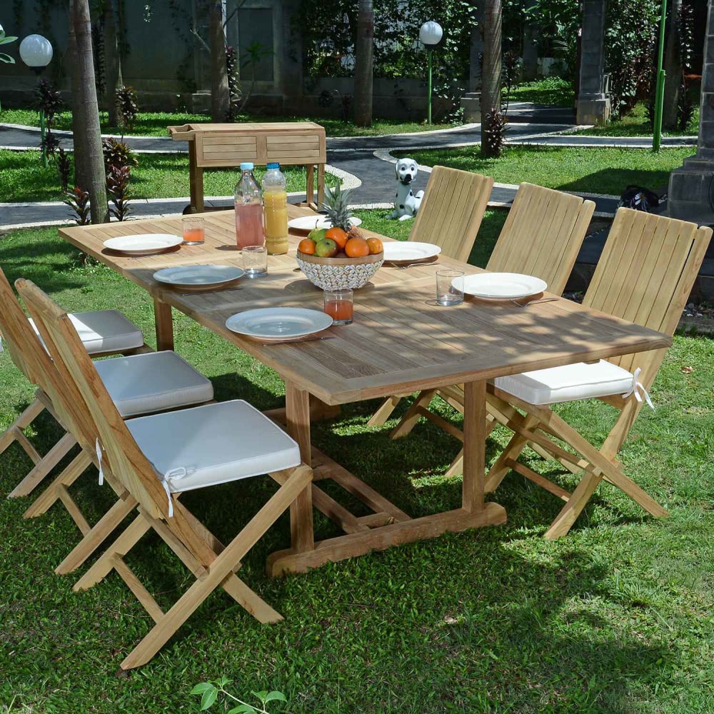 Salon de jardin 6 chaises en teck massif