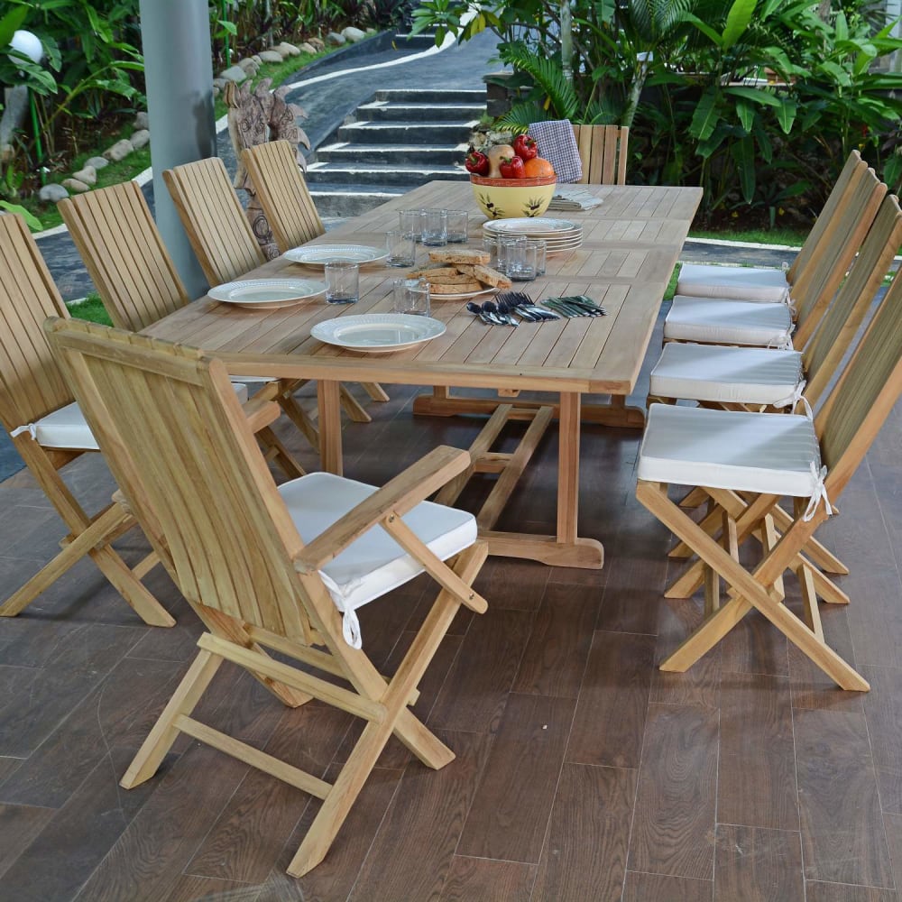 Salon de jardin 8 chaises avec 2 fauteuils en teck massif