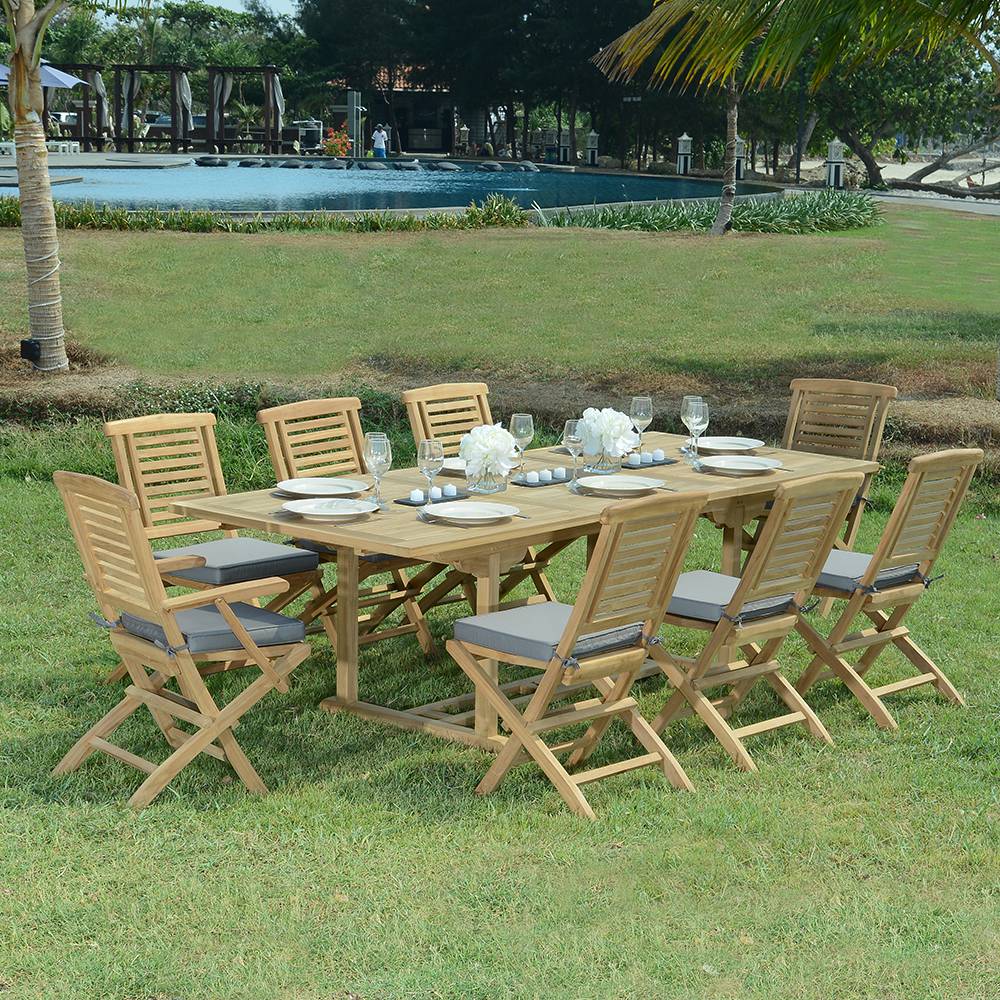 Salon de jardin 6 chaises + 2 fauteuils en teck massif