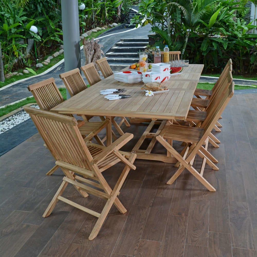 Salon de jardin 8 chaises avec 2 fauteuils en teck massif